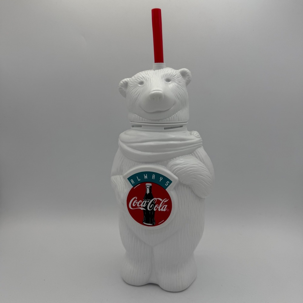 Coca Cola Polar Bear Plastic Cup with Straw Always Coke Vintage 1990s Canada